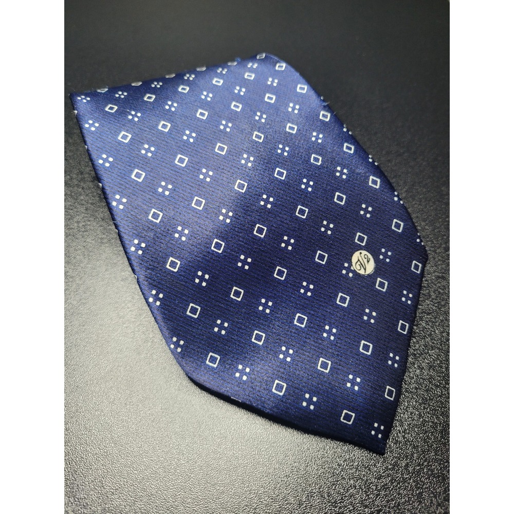 Versace Men's Necktie Navy Blue Geometric Silk 3.75" x 58" Excellent
